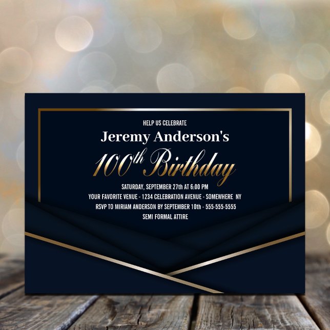 Modern Blue 100th Birthday Party Invitation (Creator Uploaded)