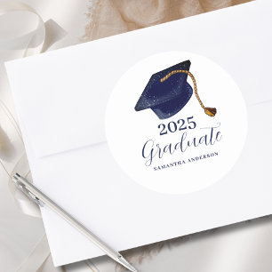 Modern Blue 2025 Graduation Classic Round Sticker
