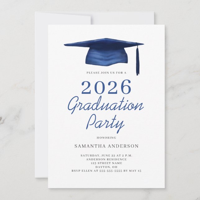 Modern Blue 2026 Graduation Party  Invitation (Front)