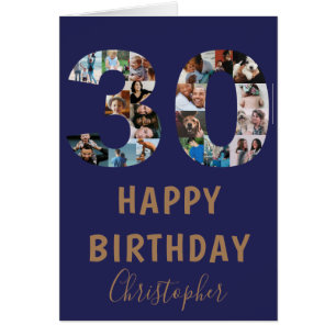 Modern Blue 30th Happy Birthday Photo Collage
