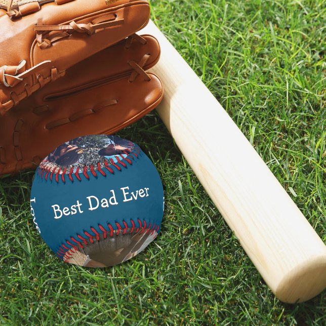 Modern Blue 3 Photo Best Dad Ever Baseball (Creator Uploaded)