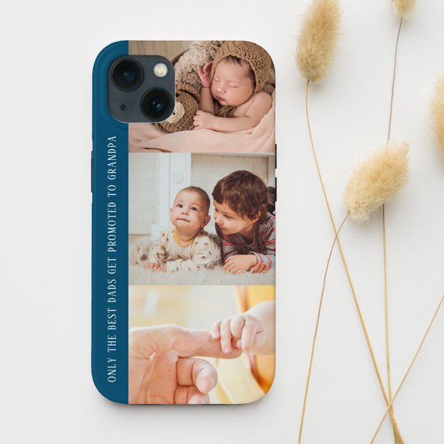 Modern Blue 3 Photo Collage for Grandpa Case-Mate iPhone Case (Creator Uploaded)