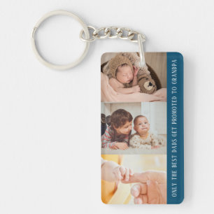 Modern Blue 3 Photo Collage for Grandpa Keychain