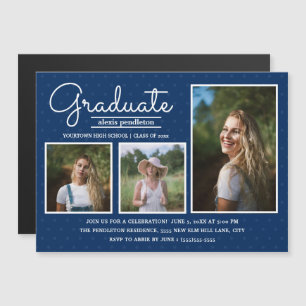 Modern Blue 3 Photo Graduation Party Announcement