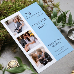 Modern Blue 4 Photo Wedding Save The Date