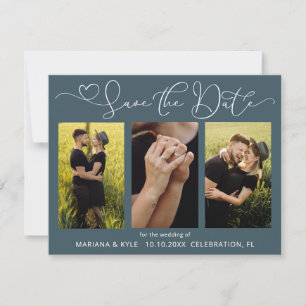 Modern Blue 4 Photos Wedding Save the Date