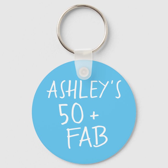 Modern Blue 50 Fabulous 50th Birthday Keychain (Front)
