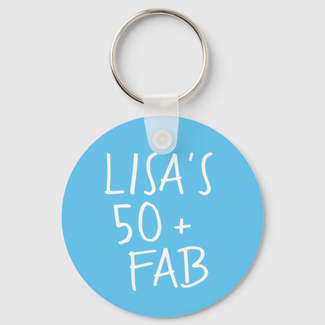 Modern Blue 50 Fabulous 50th Birthday Keychain (Front)