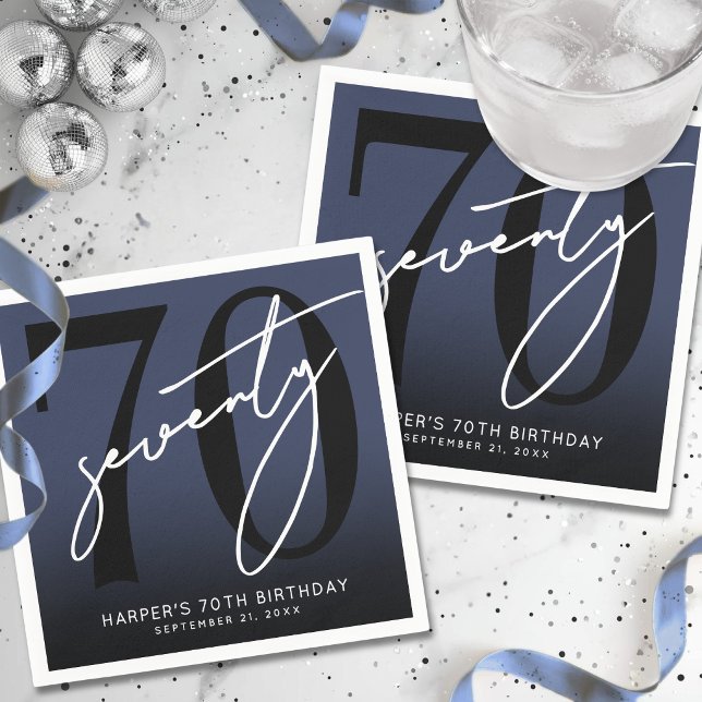 Modern Blue 70th Birthday Party Napkin (Modern Black 70th Birthday Party Napkins)
