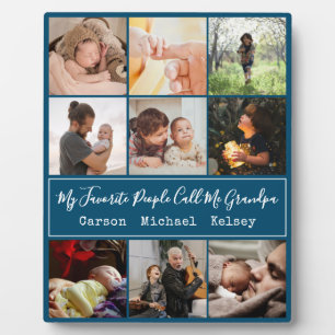 Modern Blue 9 Photo Collage for Grandpa Plaque