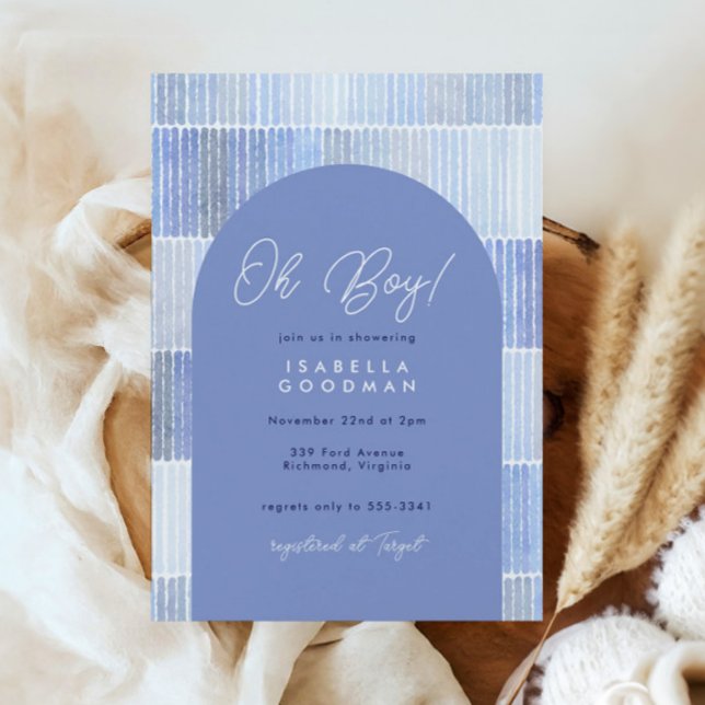 Modern Blue Abstract Arch Boy Baby Shower Invitation (Creator Uploaded)