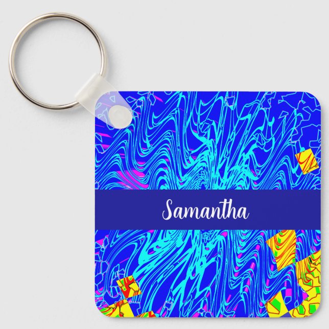Modern Blue Abstract Art  Painting Keychain (Front)