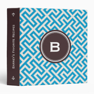 Modern blue abstract geometric patterns monogram binder