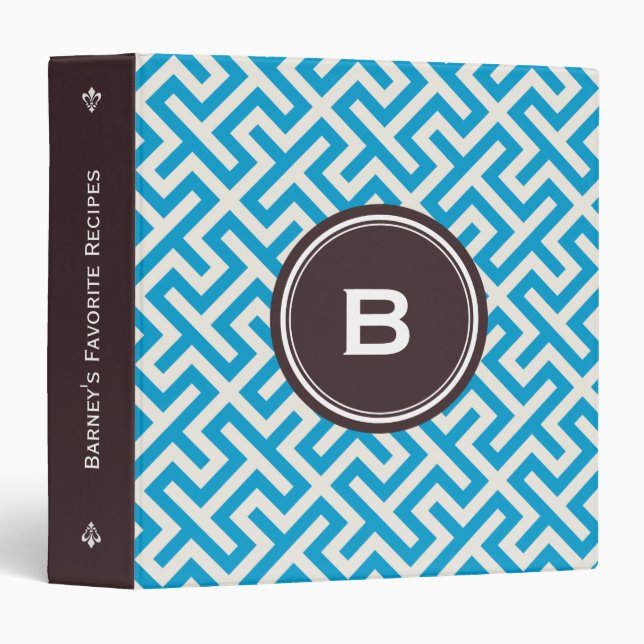Modern blue abstract geometric patterns monogram binder (Front/Spine)