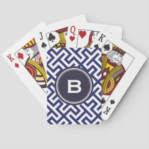 Modern blue abstract geometric patterns monogram playing cards