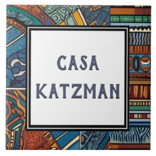 Modern Blue Abstract House Name Plate Sign Tile