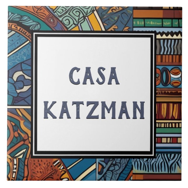 Modern Blue Abstract House Name Plate Sign Tile (Front)