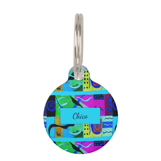 Modern Blue Abstract Inspiration From Matisse Pet Tag (Front)