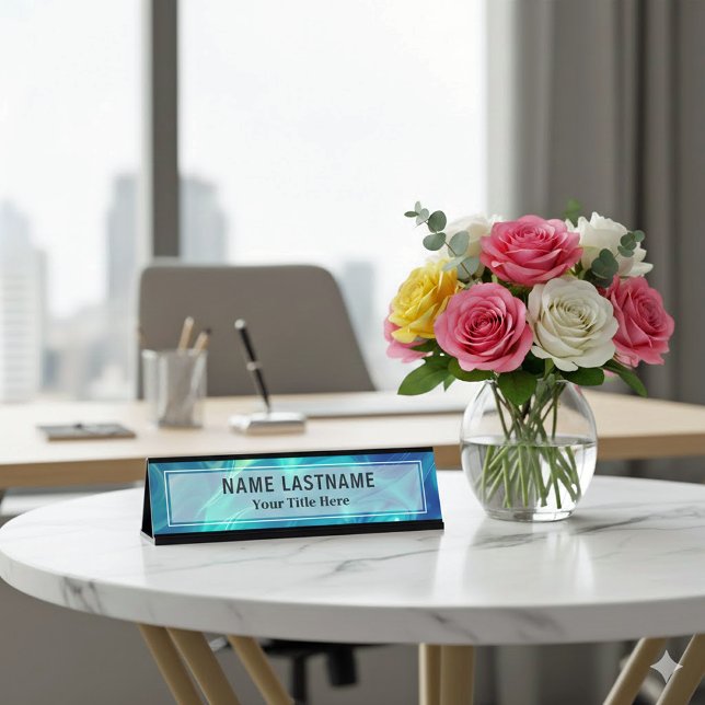 Modern Blue Abstract Liquid Marble I Custom Title Desk Name Plate (Creator Uploaded)