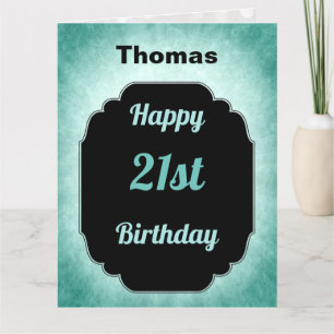 Modern blue and black masculine 21st Birthday Card