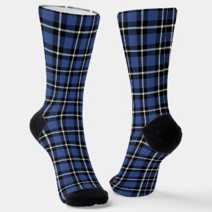Modern Blue and Black Plaid Pattern Socks