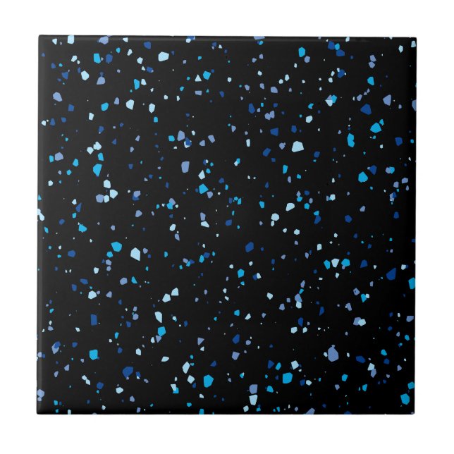 Modern Blue and Black Terrazzo Pattern Tile (Front)