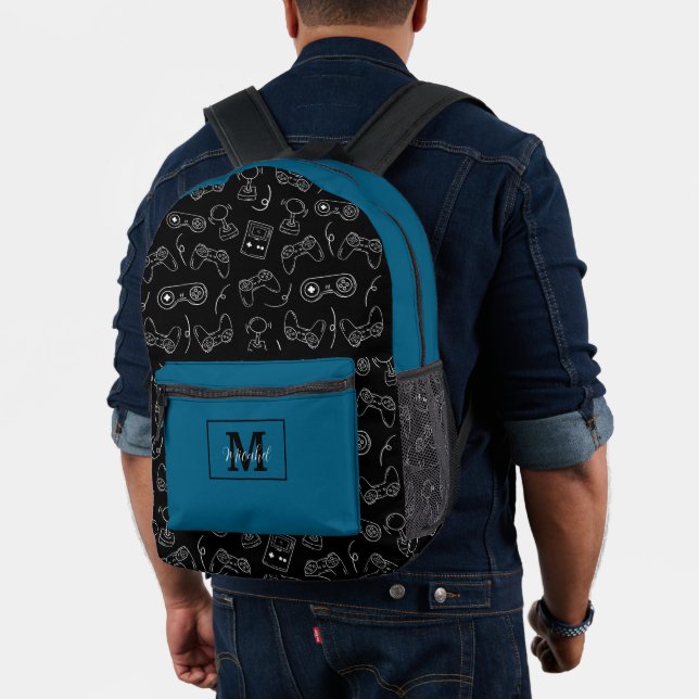 Modern Blue and Black Video Game Gamer  Printed Backpack (Insitu (Model))