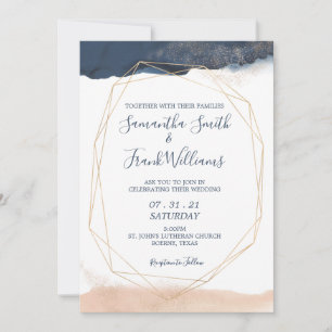 Modern Blue and Blush Pink Invitation