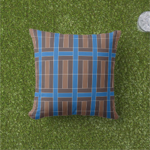 Modern Blue and Brown Geometric Plaid Pattern   Outdoor Pillow