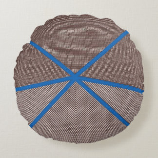 Modern Blue and Brown Geometric Round Pillow 