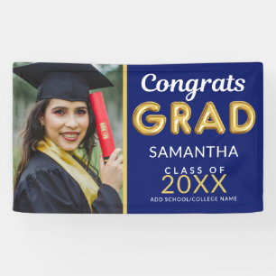 Modern Blue And Gold 1 Photo Congrats Grad  Banner