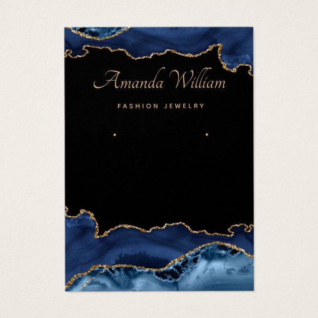 Modern Blue and Gold agate earring display card  (Front)