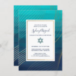Modern Blue and Gold Bat Mitzvah or Bar Mitzvah Invitation<br><div class="desc">This modern and elegant Bat Mitzvah or Bar Mitzvah invitation features gold (simulated foil) lines over a watercolor style teal and navy ombre background (that can be easily changed to any colour of your choice). A Star of David is featured and matches the gold lines in the background. Customize this...</div>