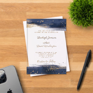 Modern blue and gold brushstrokes wedding invitati acrylic invitations