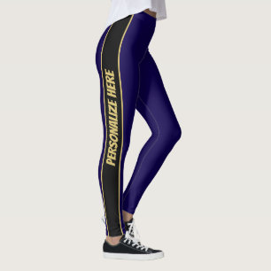 Modern Blue and Gold Custom Text  Leggings