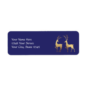 Modern Blue and Gold Deer Holiday