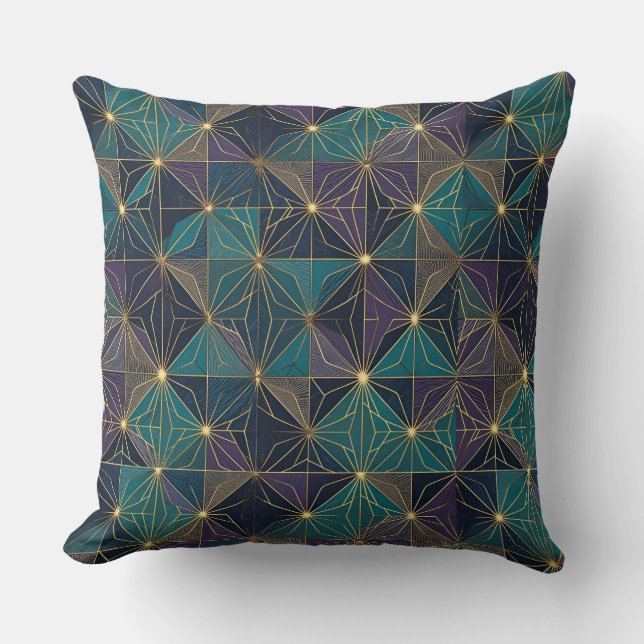 Modern Blue And Gold Design Throw Pillow (Front)