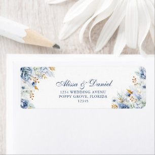 Modern Blue and Gold Floral Wedding Address