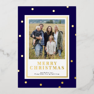 Modern Blue and Gold Foil Christmas Photo Card