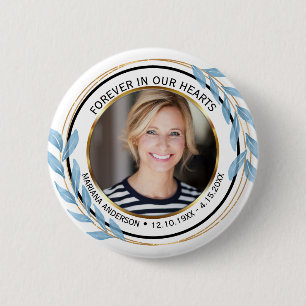 Modern Blue and Gold Leaf Forever in our Hearts  2 Inch Round Button