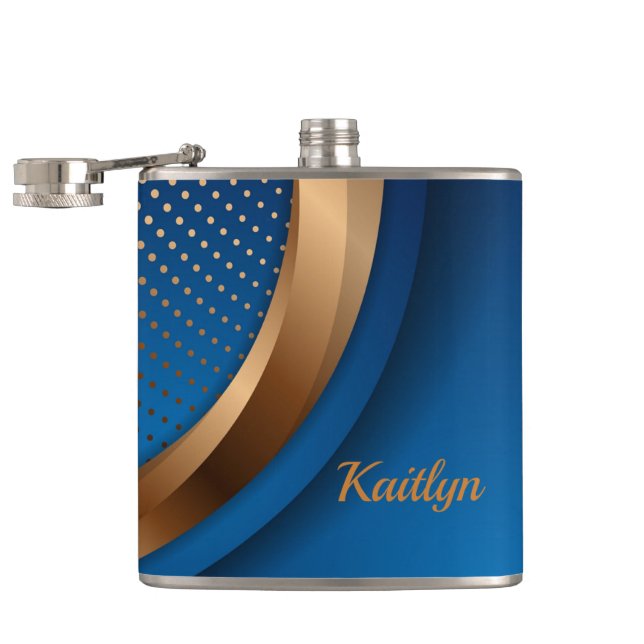 Modern Blue and Gold  Liquor Vinyl Wrapped Flask (Opened)