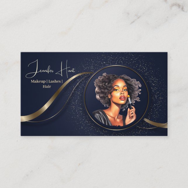 Modern Blue and gold logo profession QR code Business Card (Front)