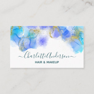 Modern Blue and Gold Watercolor Elegant Abstract Business Card