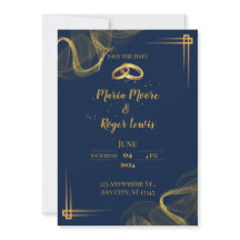 Modern Blue and Gold Wedding Invitation