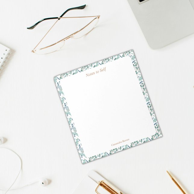 Modern Blue and Green Botanical Border Notepad (Creator Uploaded)