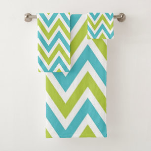 Modern Blue and Green Chevron Bath Towel Set