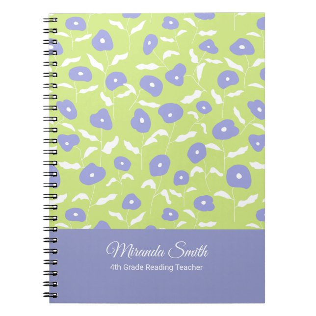 Modern Blue and Green Floral Personalized Notebook (Front)
