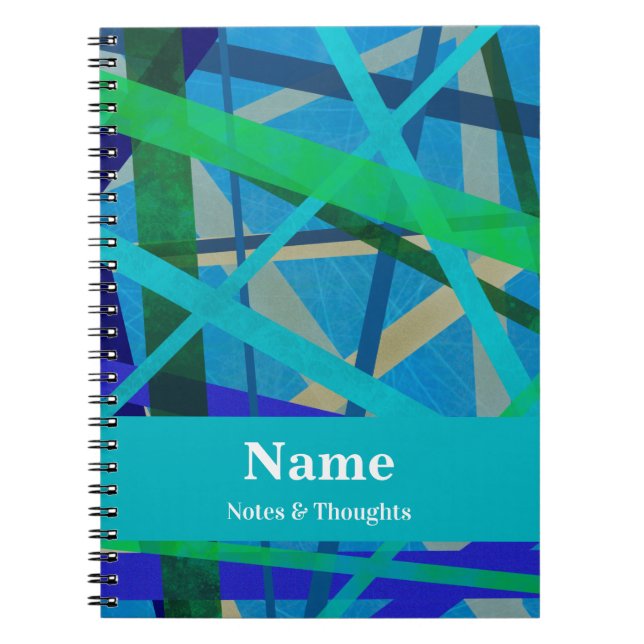 Modern Blue and Green Lines Abstract Notebook (Front)
