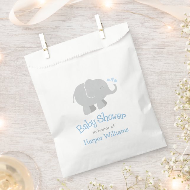 Modern Blue and Grey Elephant Boy Baby Shower Favour Bag (Clipped)