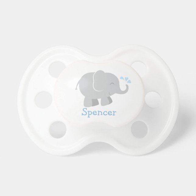 Modern Blue and Grey Elephant Custom Monogram Pacifier (Front)
